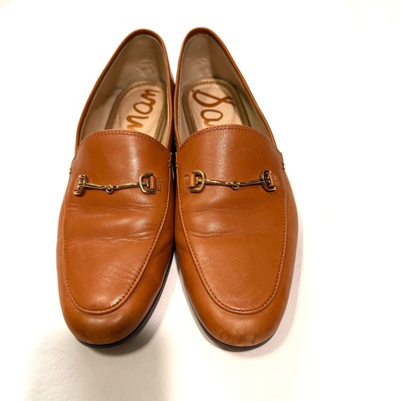 Sam Edelman Women Tan Leather Loafers Sz 8.5M Casual Office Everyday Gold Mental - Picture 1 of 9
